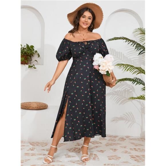 Women's Plus Size Summer Dress Short Sleeve Square Neck Milkmaid Maxi Long Dress - Picture 5 of 6